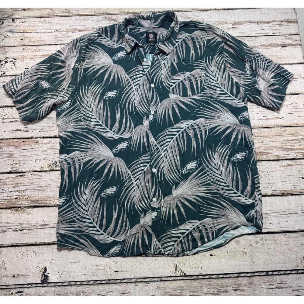 Philadelphia Eagles NFL Team Apparel Hawaiian Shirt Mens 2XL Green Button Up